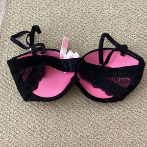 NEW Victoria’s Secret PINK Date Plunge Push Up Multi-Way Black Lacy Bra 32C NWT